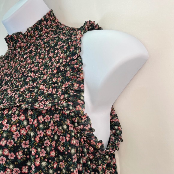 Maurices Women L Floral Print Sleeveless Dress Smocked Mock Neck Peasant Prairie - Picture 3 of 14